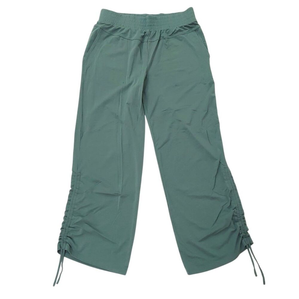 AnyBody Lounge Pants Womens Small Green Ruched Drawstring Leg Soft Knit Travel